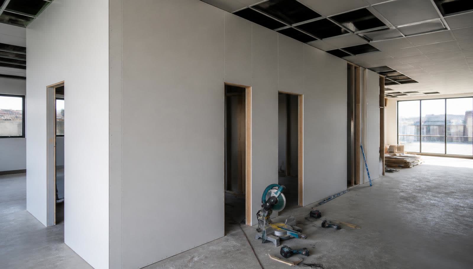 New timber framing and plasterboard partitions during commercial make-good works