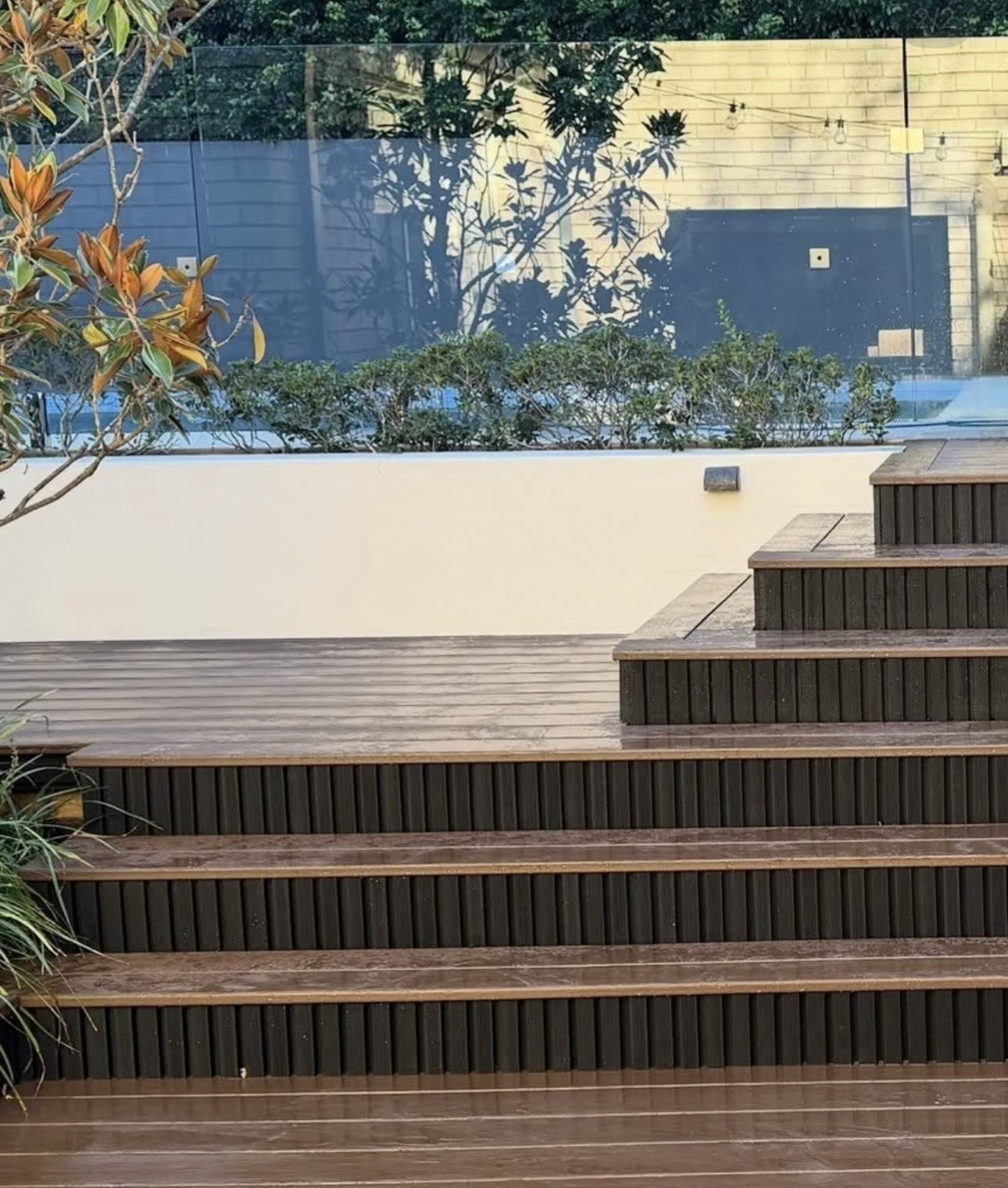 Composite deck stairs with slatted risers