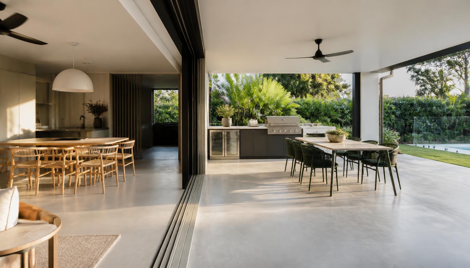 Concrete alfresco slab for an outdoor entertaining area