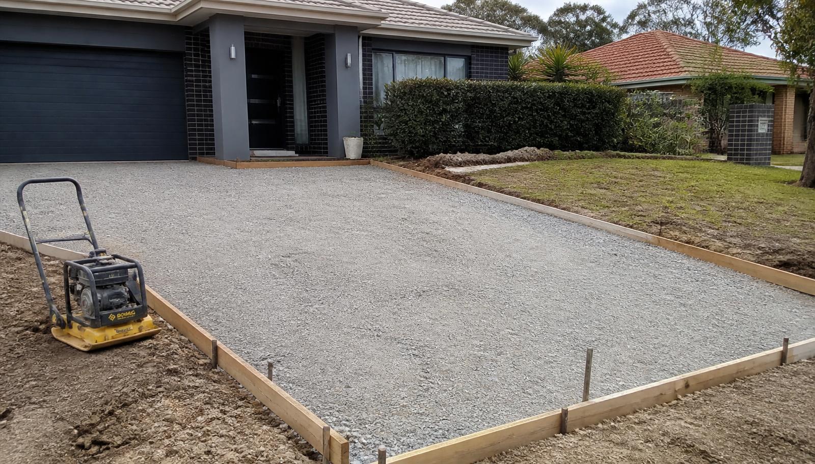 Concrete driveway preparation and base work