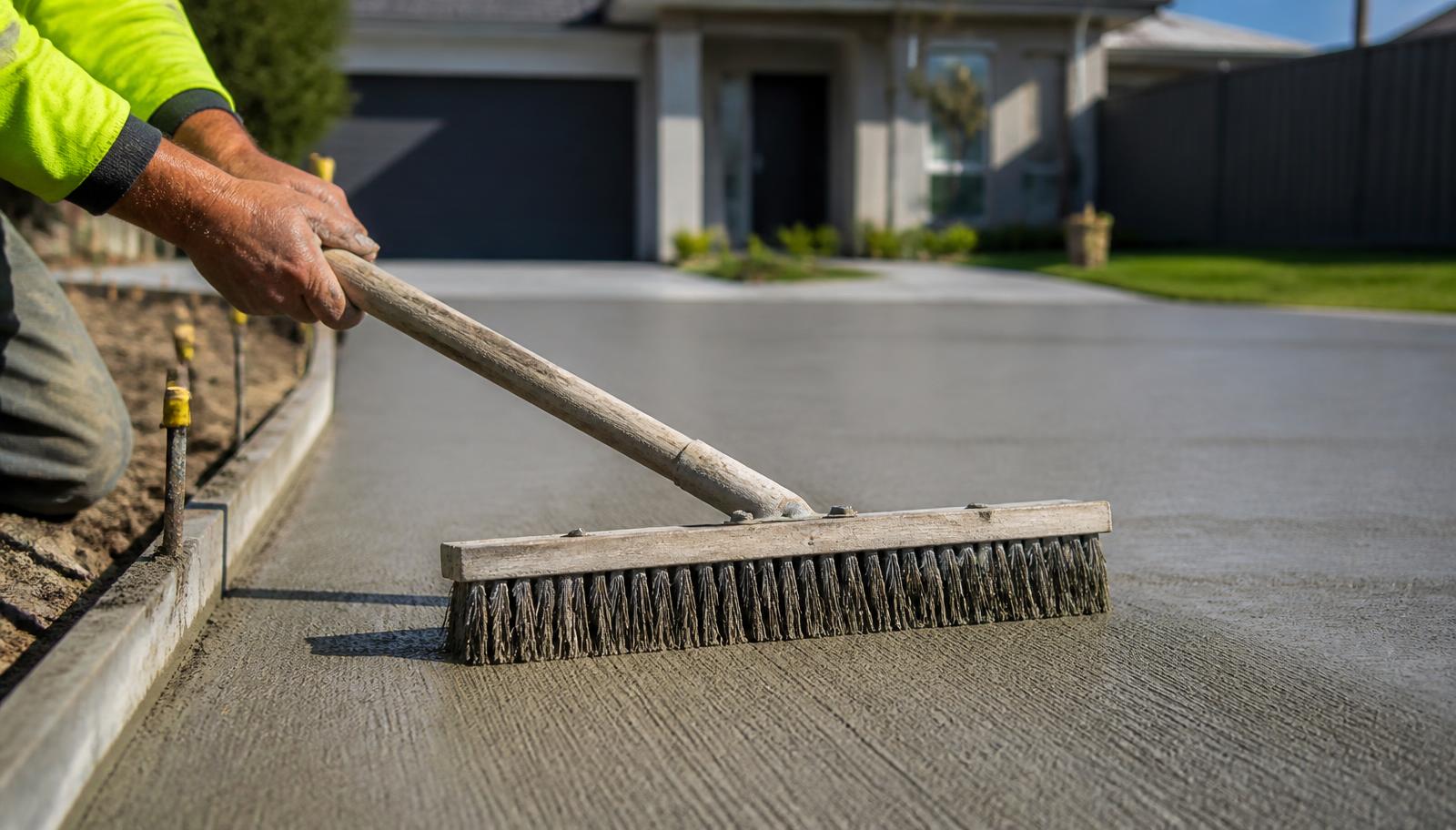 Concrete being placed and screeded on a residential slab