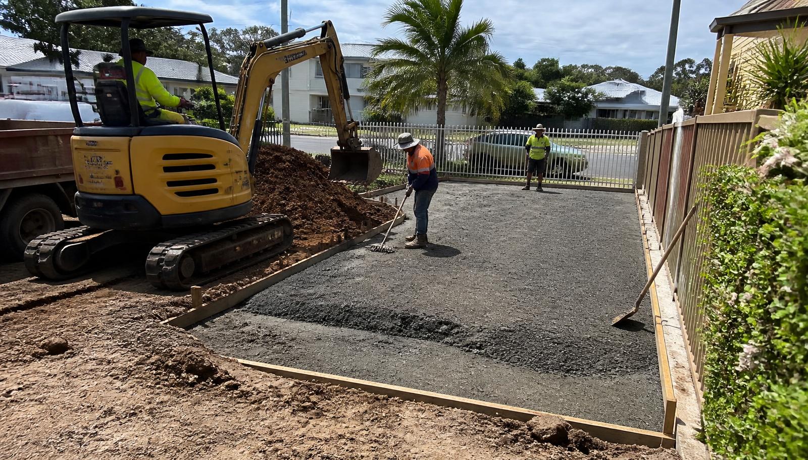 Concrete driveway preparation and base work