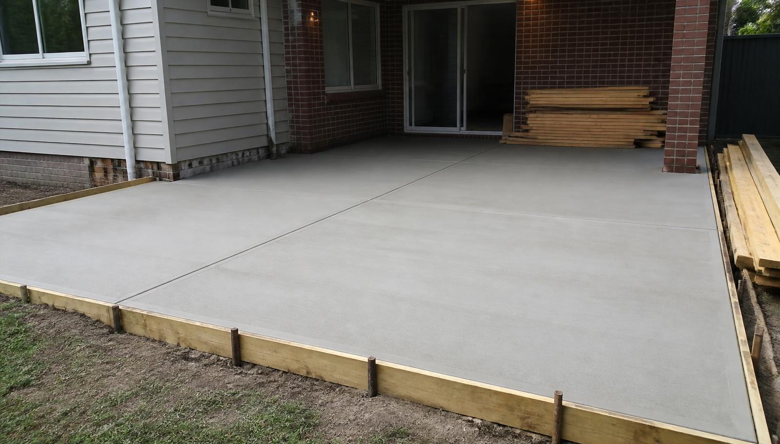 Large residential concrete slab for an outdoor entertaining area