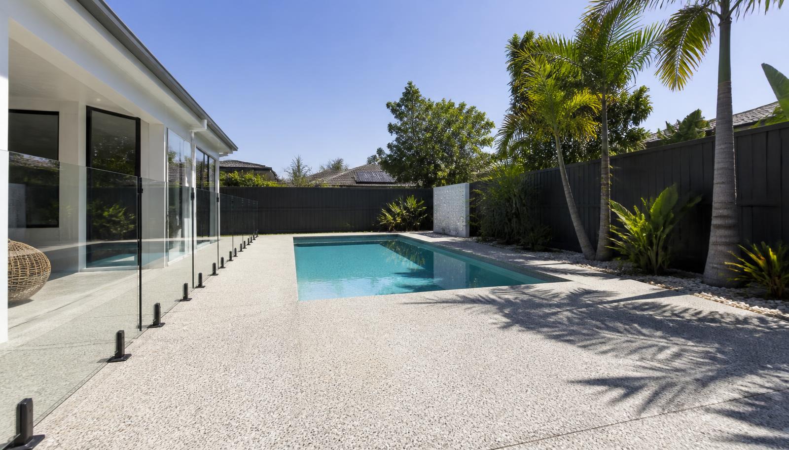 Concrete pool surround and outdoor area