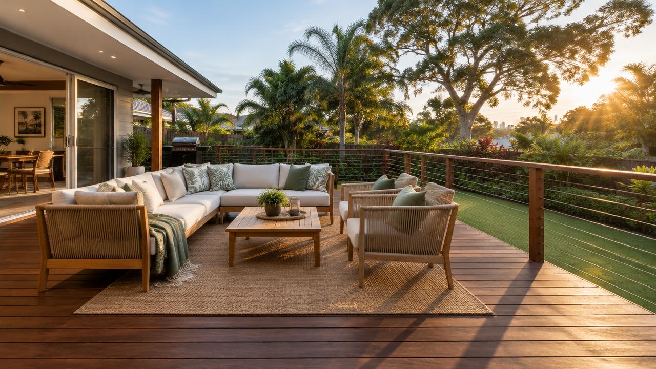 New timber deck attached to a Gold Coast home with outdoor seating