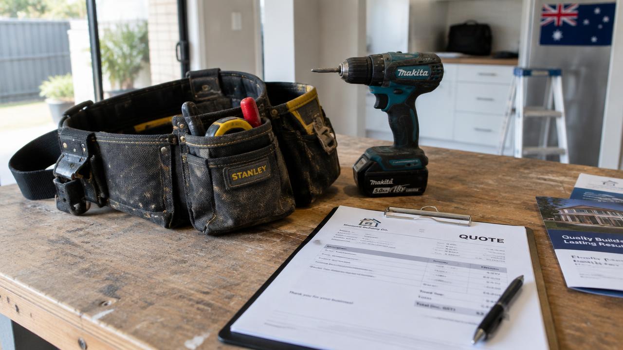 Comparison of a handyman toolbox and a licensed builder on a Gold Coast job site