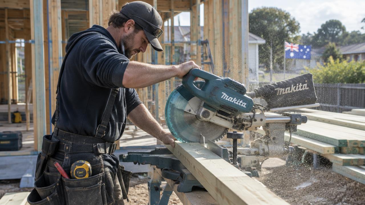 Carpenter fitting custom timber joinery in a Gold Coast home