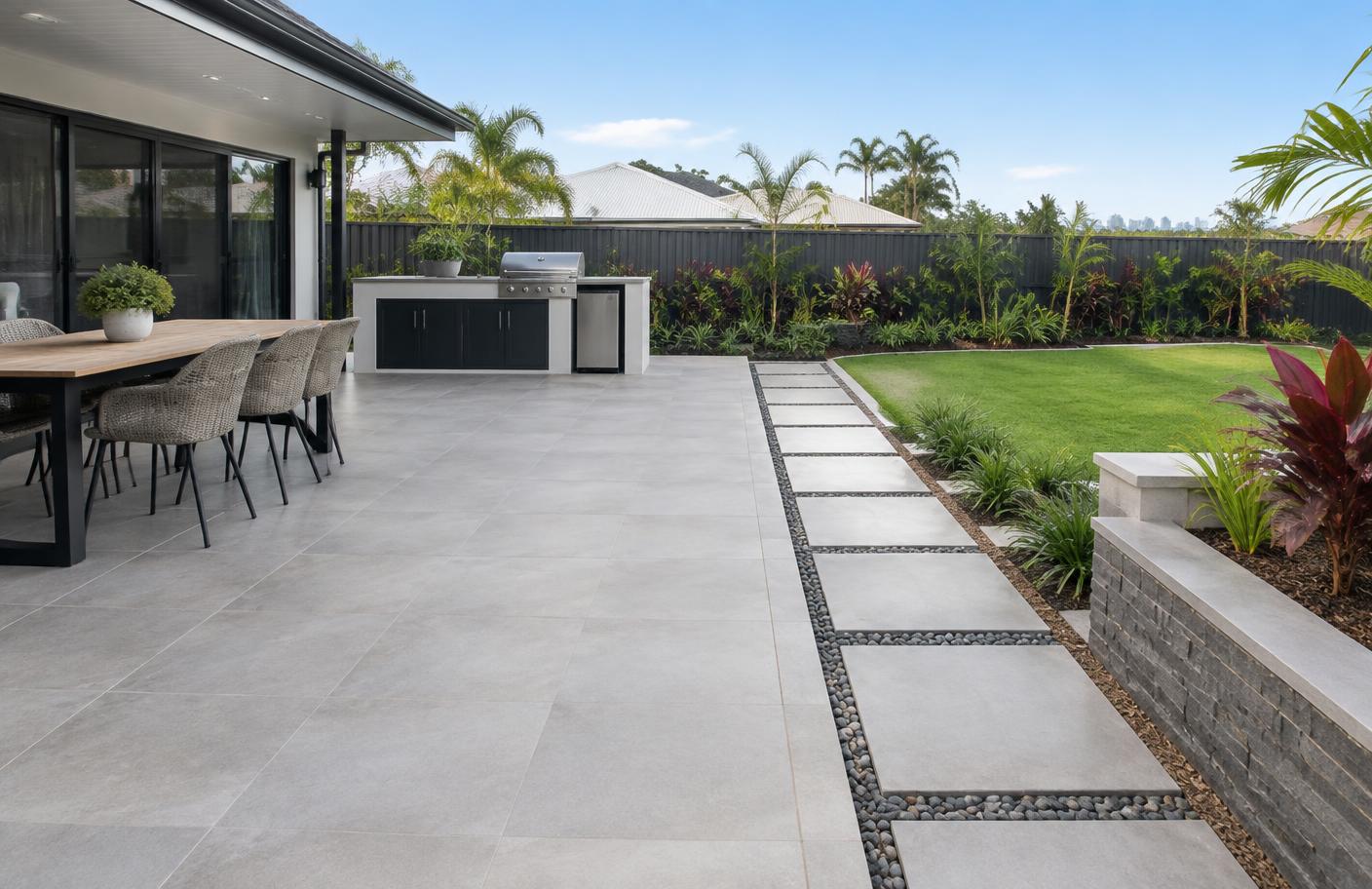 Paved residential patio and garden path on the Gold Coast
