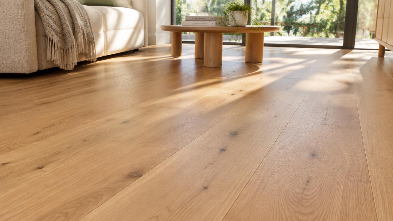 Engineered timber flooring in a Gold Coast living room with natural light